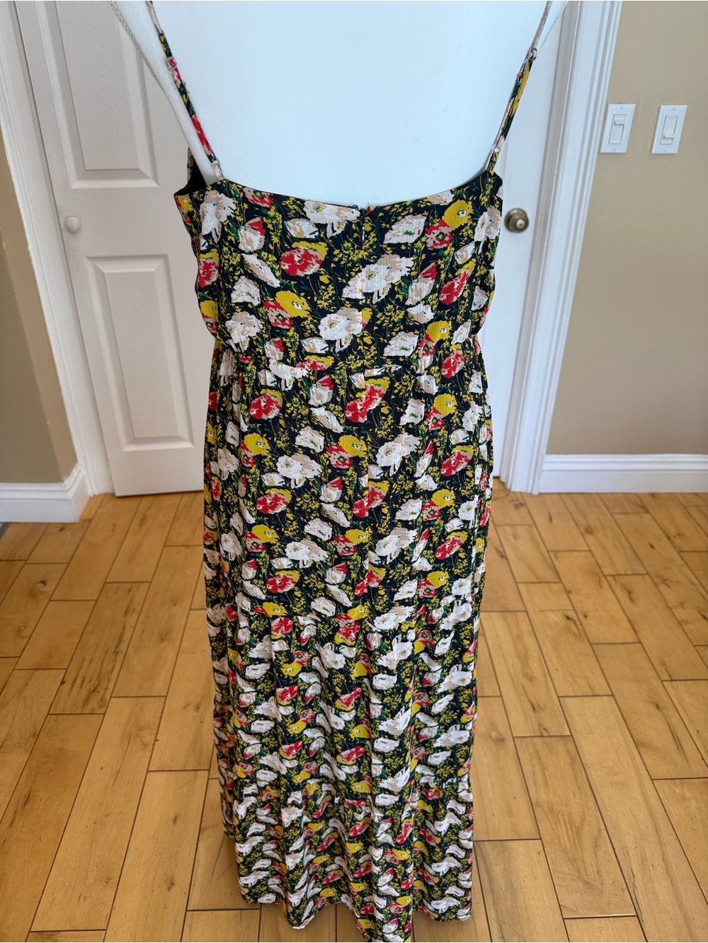 J. Crew Navy Floral Maxi Dress with Red, Yellow, and White Blooms